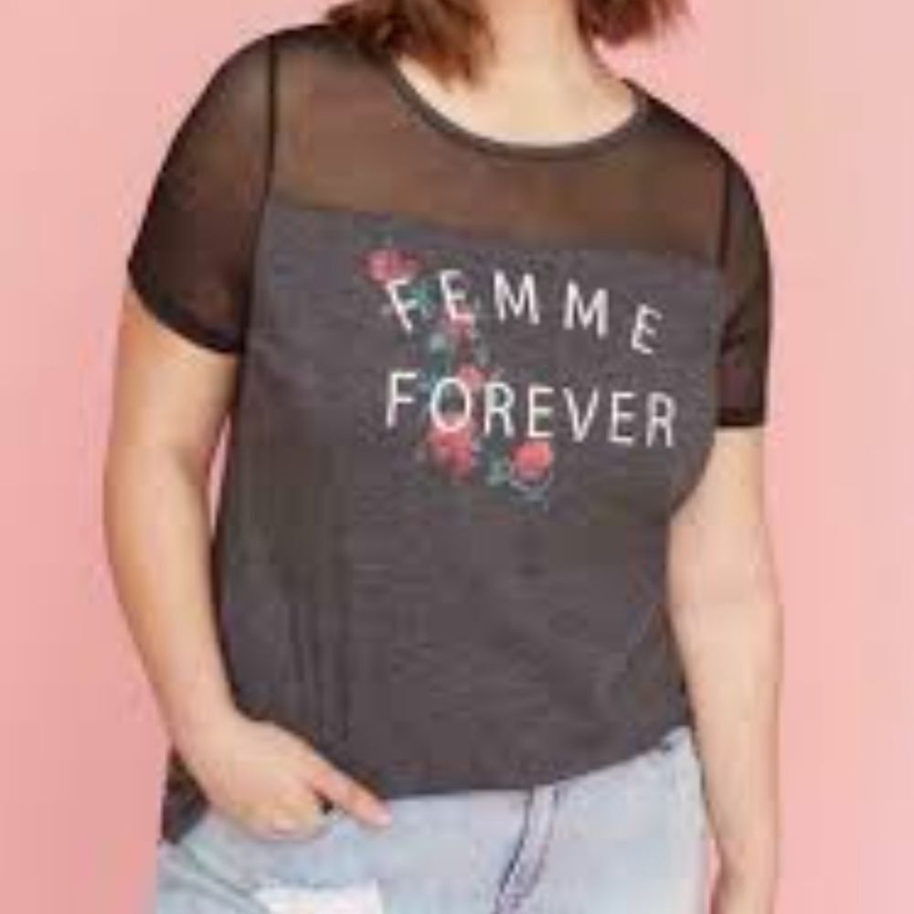 LANE Bryant Femme Forever Mesh Sleeve Jersey Knit Tee size 22/24